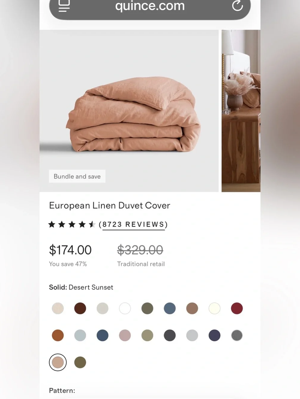 NWT Quince European Linen 1 Pc Duvet Cover Set, King/Cal (Desert Sunset)